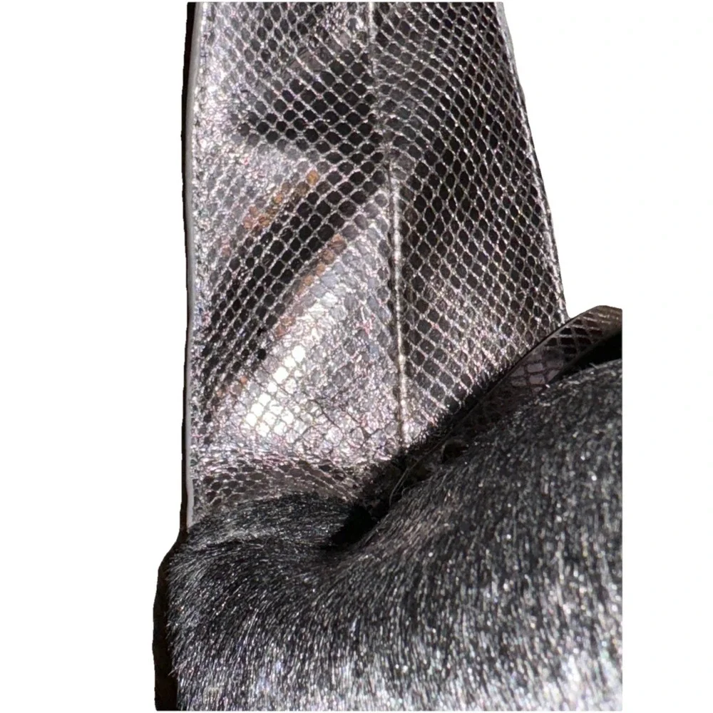 Sharif  Hobo Purse Fur Snakeskin Print Chain Strap Mob Wife  Silver  13 X 7